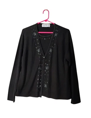 Винтажный Norton McNaughton черный вышитый бисером длинным рукавом свитер кардиган - Изображение 1 из 4