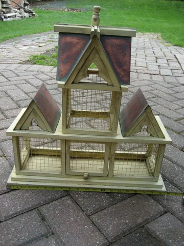 Vintage, Large Victorian Copper Roof Bird House / Cage / Home Decor, Free Ship Cover