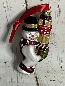 Christmas Ornament Blown Glass Snowman With Presents - Picture 1 of 6