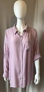 Torrid Lindsay Roll Tab Shirt Womens 2X Button Up Top Drop Shoulder Lilac Gauzy - Picture 1 of 15