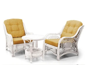 Malibu Living Set of 2 Lounge Chairs Rattan ECO and Coffee Table w/Glass, White - Picture 1 of 6