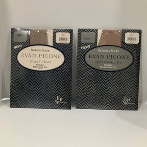 2 PR New Vintage Evan-Picone Sheer To Waist Pantyhose Nylons Shell Size Medium M - Picture 1 of 9