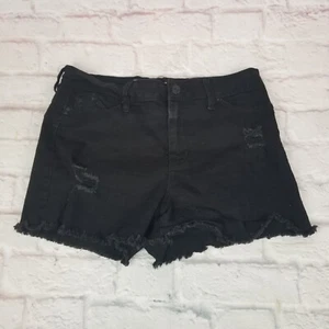 YMI Wanna Betta Butt? High Rise Distressed Black Bermuda Shorts Size 11/30 - Picture 1 of 11