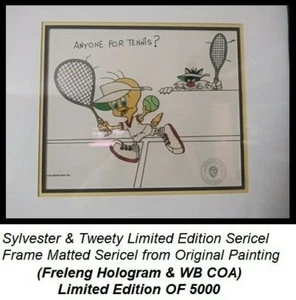 Sylvester & Tweety Bird "Anyone For Tennis" Sericel cel 1992 WB Serigraph w/ COA - Picture 1 of 11