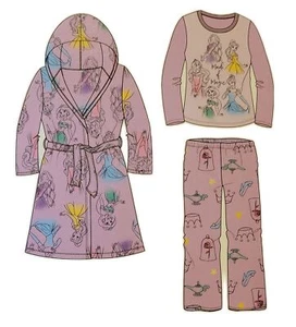 Disney Princess Character Girl's Plush Pink Hooded Fleece Robe and Pajama Set - Picture 1 of 6