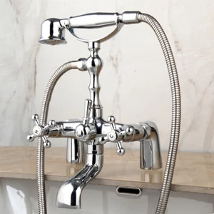 Chrome Bathroom Sink Bath Tub Telephone Faucet 2 Cross Handles Mixer Brass Taps - Picture 1 of 9