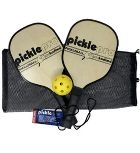 ❤️ NIP Kadima Pickle Pro Ball  Set 2 Wood Paddles 1 Ball, Mesh Carrying Case - Picture 1 of 8