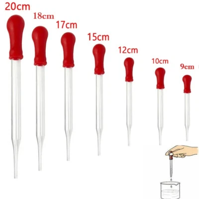 5Pcs 9-20cm Red Rubber Cap Glass Pipettes Dropper Lab Glassware Lab Test - Image 1 of 4