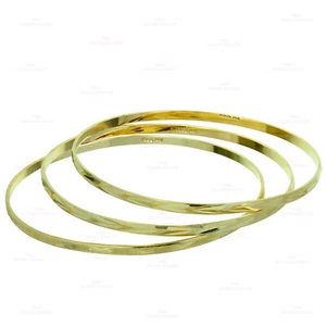 14k Solid Diamond-Cut Yellow Gold 3 Baby Bangle Bracelets - Picture 1 of 5