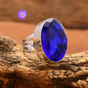 Anillo de plata de ley 925 con piedras preciosas de tanzanita hecho a mano anillo de joyería para regalo - Imagen 1 de 3