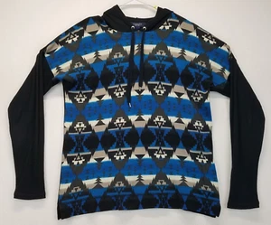 Chaps Shirt Top Womens Medium Blue Black Hooded Aztec Drawstring - Picture 1 of 12