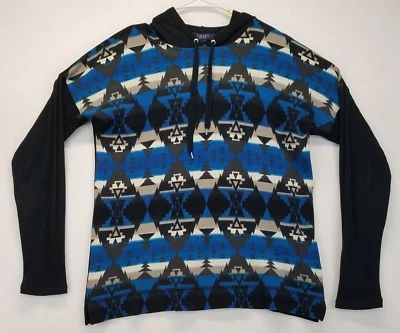 Camisa Top Chaps Mujer Mediana Azul Negro Con Capucha Cordón Azteca Foto 1 de 4