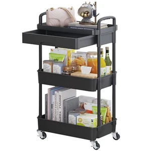 3-Tier Rolling Utility Cart with DrawerMultifunctional Storage Organizer - Picture 1 of 8