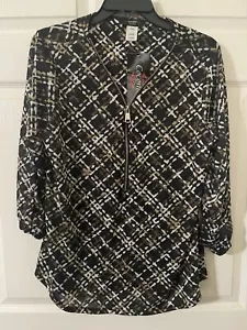 NEW Cocomo Black And Gold Print Top 3/4 Sleeve Large Petite Great For Holidays! - Picture 1 of 4