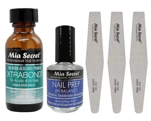Mia Secret Nail Prep 0.5oz, Xtrabond Primer 1oz, Nail File 3pcs - Picture 1 of 1