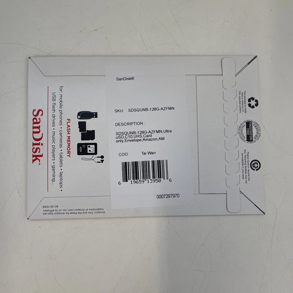 适用于亚马逊 Sandisk 128 GB MicroSD 存储卡适用于 Fire 平板电脑和 Fire 电视 — 第 1/1 张图片