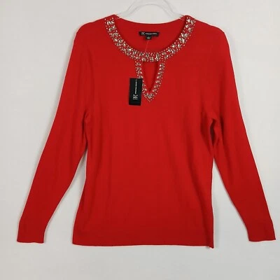 INC International Concepts Womens Embellished Keyhole Sweater Size Large Red NWT - Image 1 of 4
