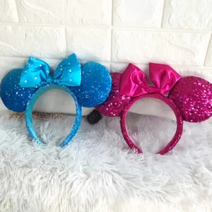 Disney * Resort Hot Pink Orchidee Pailletten Ohren + Blau Aqua Minnie Ohren Schleife Stirnband - Bild 1 von 11