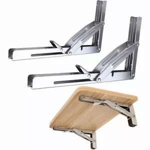 2X Stainless Steel 12" Folding Shelf Brackets 550lb Heavy Duty Table Bracket - Picture 1 of 6