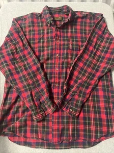 VINTAGE Eddie Bauer Shirt Mens XL Green Red Bainbridge Flannel Button Down - Picture 1 of 7