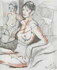 NUDE LIFE MODELS ROYAL ACADEMY BY STONES ARTIST RONNIE WOOD FINE MOUNTED PICTURE