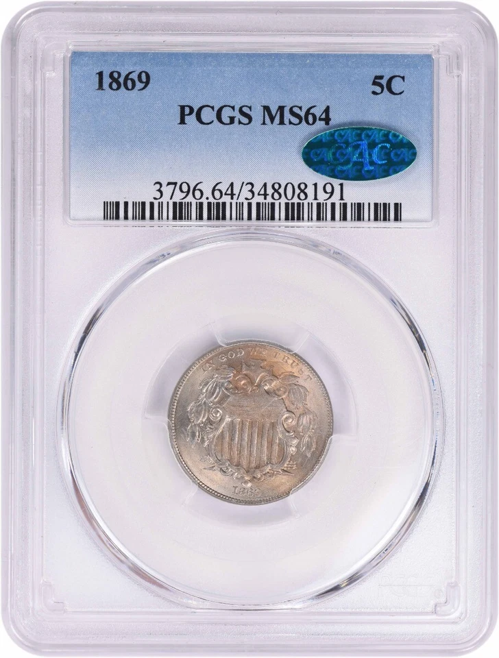 1869 Shield Nickel MS64 PCGS (CAC) - Image 1 of 2