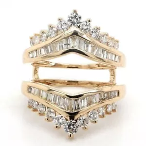 1.40Ct Baguette Lab Created Diamond Enhancer Ring Guard 14K Yellow Gold Plated - Picture 1 of 4