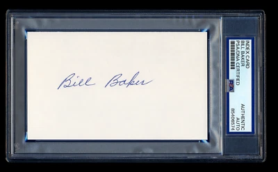 BILL BAKER SIGNED MINT INDEX CARD PSA/DNA AUTOGRAPHED 1940 CINCINNATI REDS WSC - Image 1 of 2