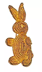Vintage Napier Gold Tone Rope Style Rabbit Brooch, Signed, Rhinestone Eye - Picture 1 of 11
