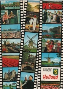 Souvenir of Holland Windmills Tulips Amsterdam Multiview Continental Postcard - Picture 1 of 2