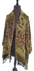 Green Wool Scarf 68" by 27" New handmade soft with Leopard pattern - Picture 1 of 4
