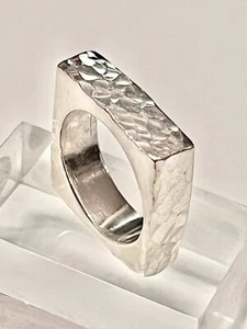 UNISEX*HANDMADE ITALIAN 925 SS HAMMERED SQAURE BAND RING SZ 6.25~11.5GRS - Picture 1 of 18