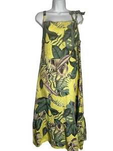 NWT BELLA AMBRA Pure Italian Linen Floral Shoulder Tie Resort Beach Midi Dress M - Picture 1 of 17