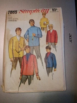 Simplicity Sewing Pattern 7889 Turtleneck Shirt & Cardigan Jackets Vintage 1960s - Image 1 of 4