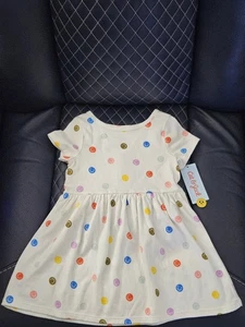 Cat and Jack Girls 2T Dress Colorful Smiley Faces Polka Dots - Picture 1 of 6