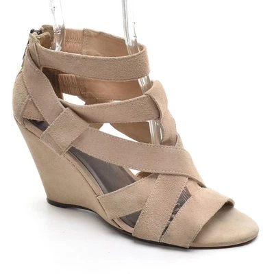 Womens Joie Royce Back Zip Wedge Sandals 38.5 / 8.5 Natural Suede Heels Shoes - Image 1 of 4