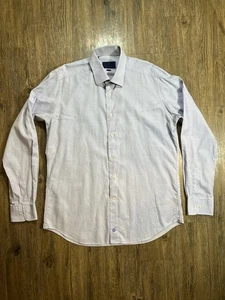 Camisa de vestir David Donahue TRIM FIT 17 36/37 L/S algodón púrpura micro cuadros - Imagen 1 de 8
