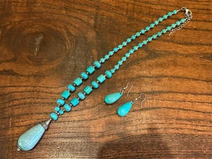 Collana e orecchini vintage con ciondolo a goccia finto turchese - Foto 1 di 9