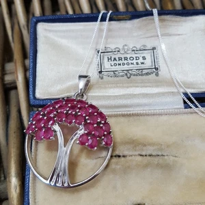 925 Sterling Silver Necklace, Natural Ruby Pendant, Tree Of Life, Ruby Pendant  - Picture 1 of 7