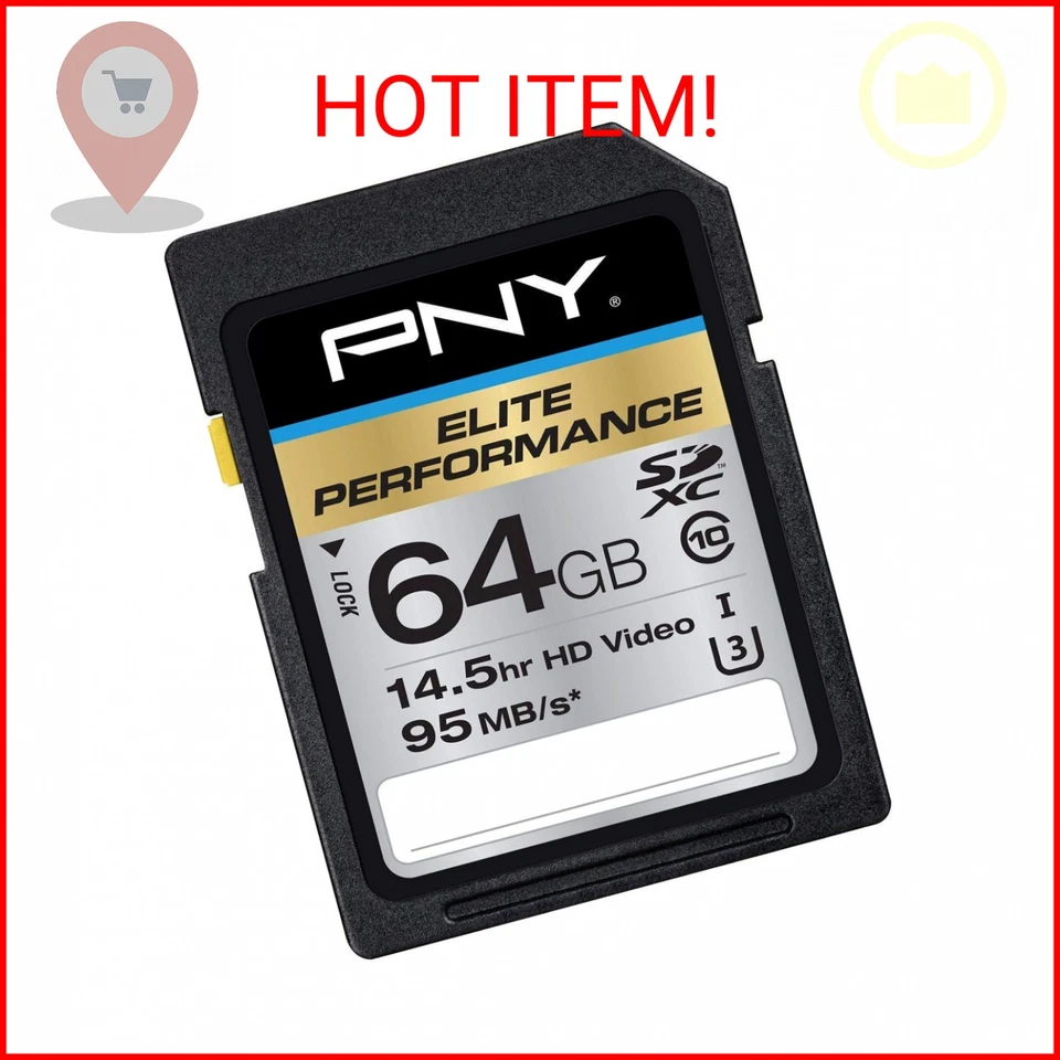 PNY 64GB Elite Performance Class 10 U3 SDXC Flash Memory Card - 95MB/s, Class 10 - Image 1 of 2