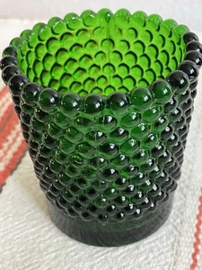 Vintage DARK GREEN Hobnail Bubble Rim Votive Candle Toothpick Holder 2.5" Tall - Picture 1 of 8