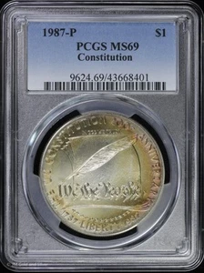1987-P $1 Constitution 200th Anniv Commem Silver Dollar PCGS MS 69 | Toning - Picture 1 of 4