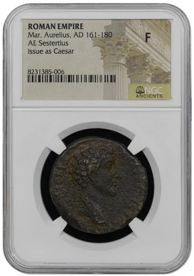 Roman Empire Marcus Aurelius, as Caesar, Wedding 139-161 AE Sestertius NGC Fine - Image 1 of 2