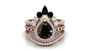 3.00Ct Pear Lab Created Diamond Wedding Bridal Ring Set 14K Rose Gold Plated - Picture 1 of 5