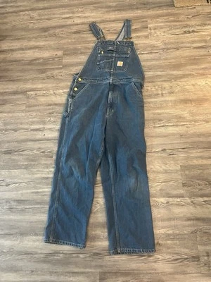 Mens Vintage Size 34 x 30 Carhartt Blue Denim Overalls, Made in USA - Image 1 of 4