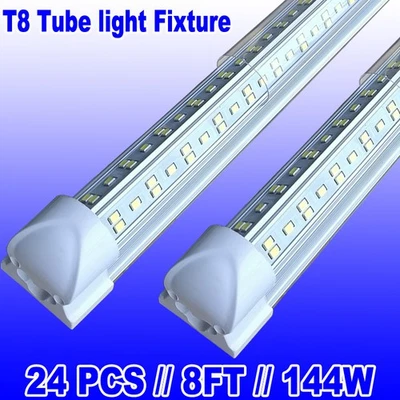 Luz LED de tienda de 24 piezas 8 pies 144 W T8 vinculable para garaje almacén Foto 1 de 4