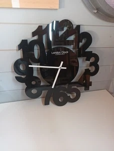 The London Clock Company Wall Clock Gloss Black (MDF) Discontinued - Picture 1 of 6