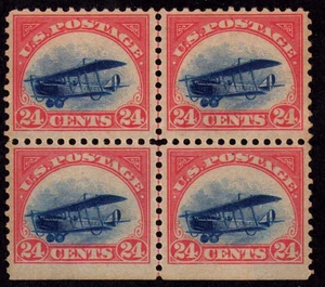 1918 US C3 Curtiss Jenny Biplane 24c Centerline Block of 4 MNH VF - Picture 1 of 3