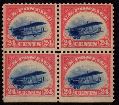 1918 US C3 Curtiss Jenny Biplane 24c Centerline Block of 4 MNH VF - Image 1 of 3