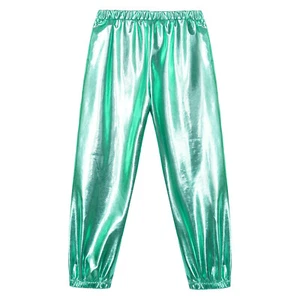 Kids Girls Shiny Metallic Dance Pants Jazz Hip Hop Stage Performance Sweatpants - Picture 1 of 106